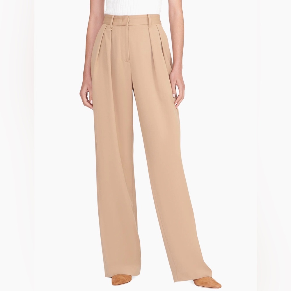 Staud NWT Luisa Pleated-Front Trouser Straight‎ Pants Camel Khaki Career Sz 12